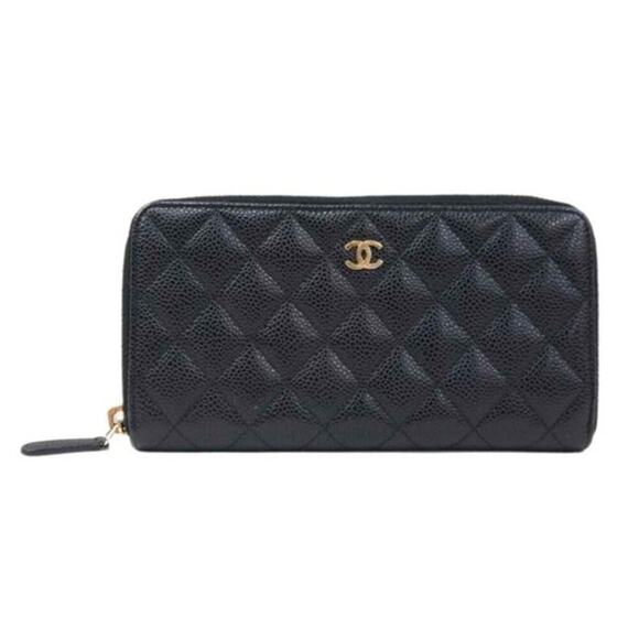 Chanel Black Quilted Caviar L-Gusset Zip-Around Wallet - Picture 1 of 11
